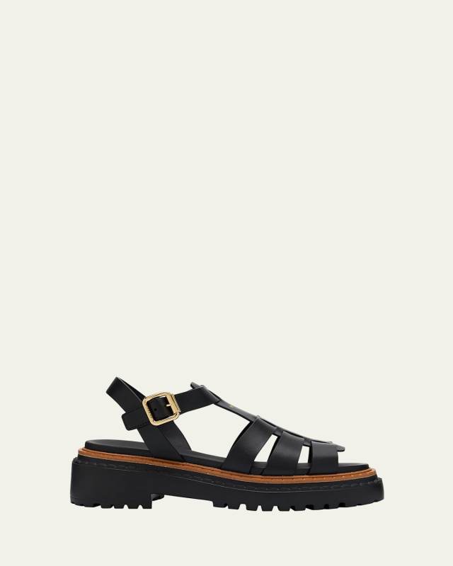Leather Double-Buckle Fisherman Sandals